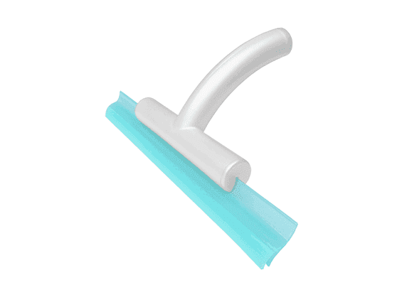 Shower door squeegee for maintaining clear custom glass surfaces and enhancing the longevity of tempered glass and beveled glass edges.