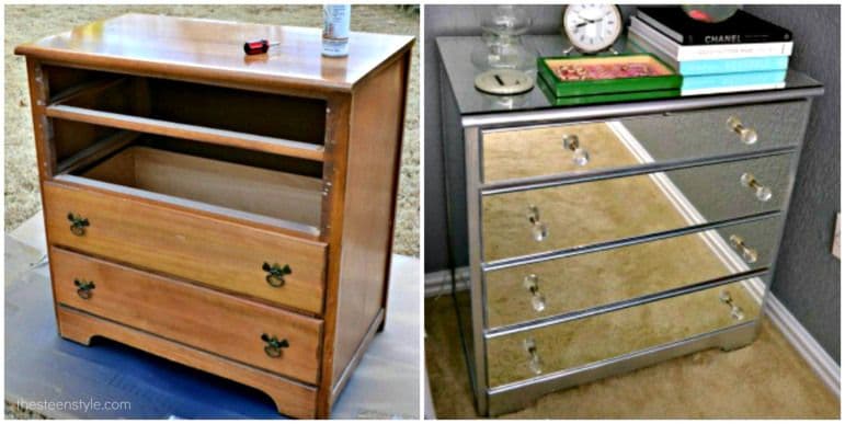 Side-by-side comparison of a wooden dresser and a mirrored dresser