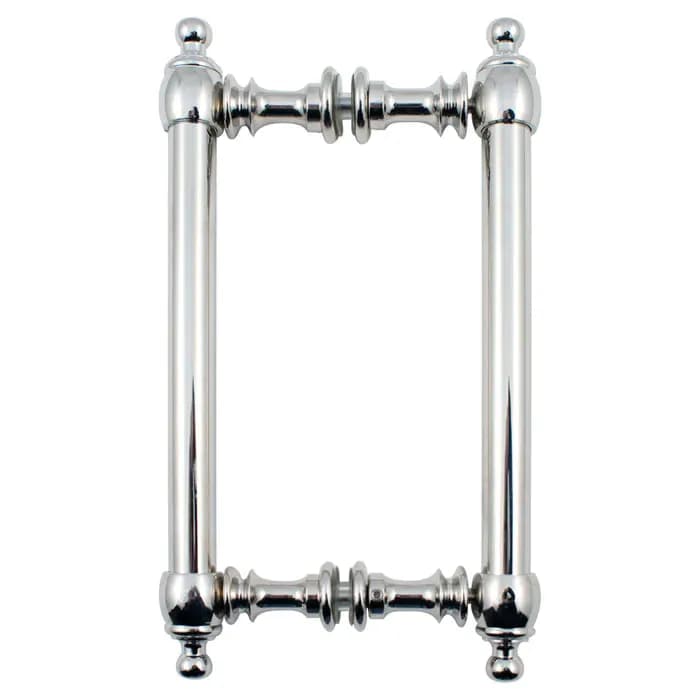Colonial-style chrome handle presented on a white background