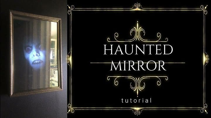 Haunted mirror with eerie face reflection