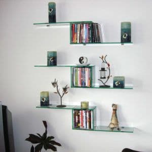 Custom glass shelves showcasing beveled edges