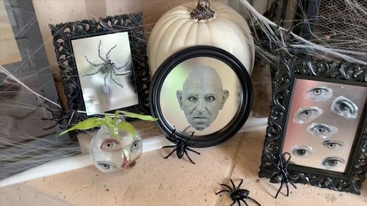 Decorative display featuring eerie artwork