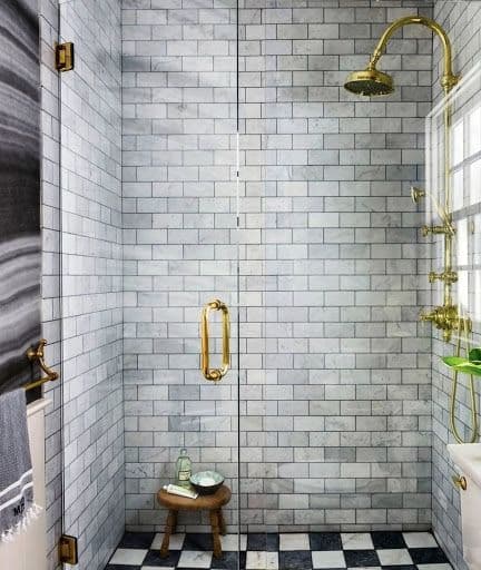 Modern shower with frameless tempered glass doors