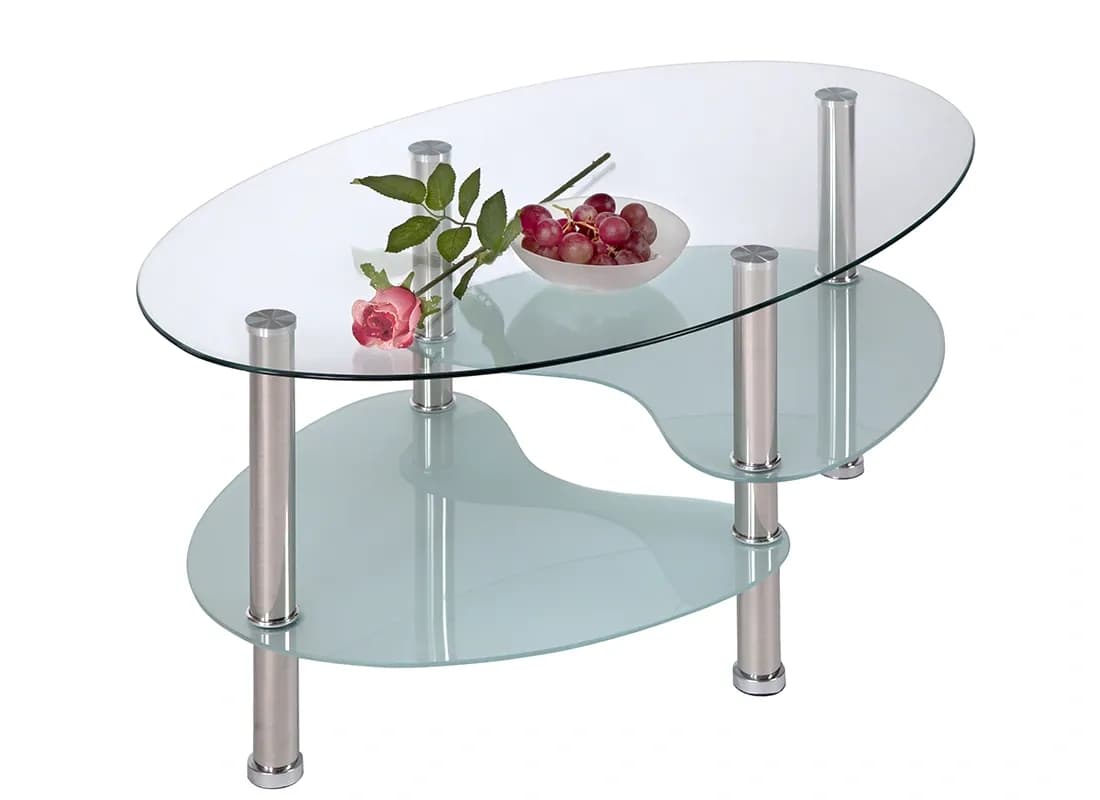 Custom glass coffee table with tempered glass top and curved design
