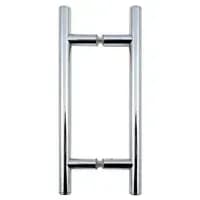 Polished chrome handle for shower doors, ideal for custom glass installations, enhancing modern aesthetics.