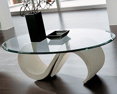 custom glass table top featuring a round tempered glass surface with beveled edge, elegantly supported by a modern base