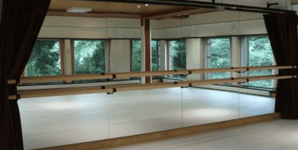 Custom glass mirrors in a spacious studio