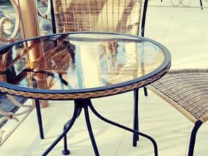 Custom glass table top featuring a beveled edge
