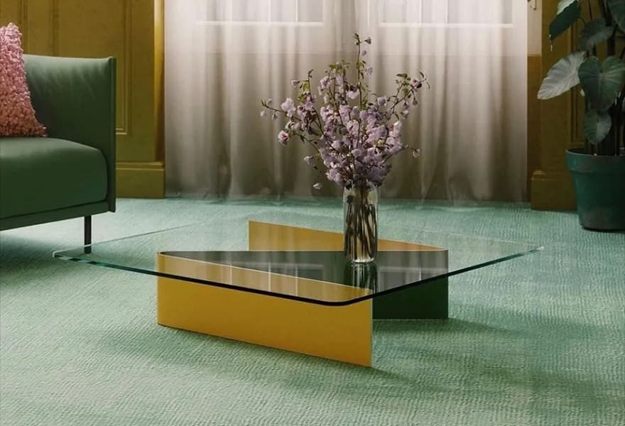 Contemporary custom glass table top with a beveled edge