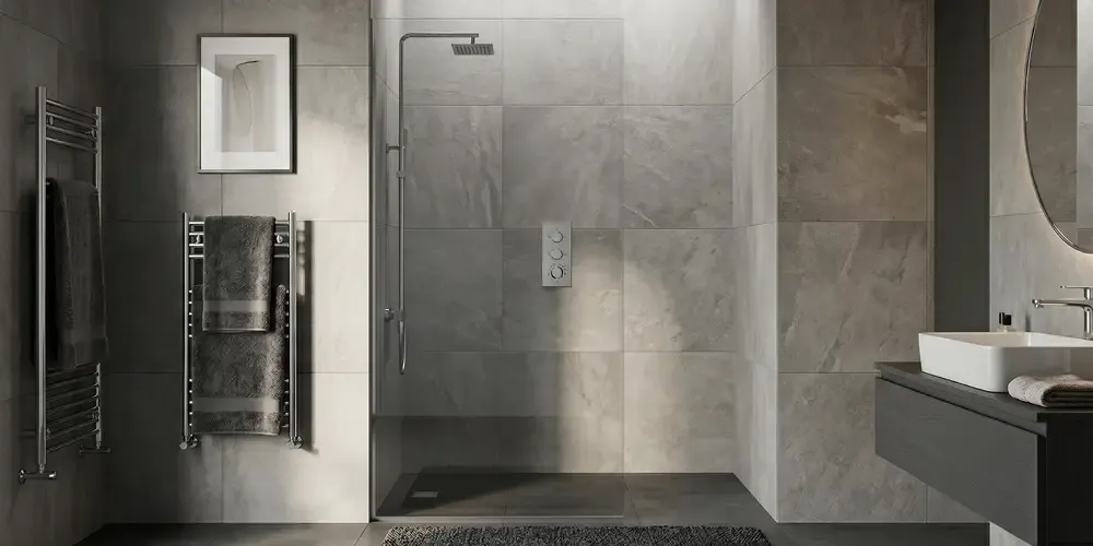 Fixed glass shower panel vs hinged shower door comparison guide from Dulles Glass