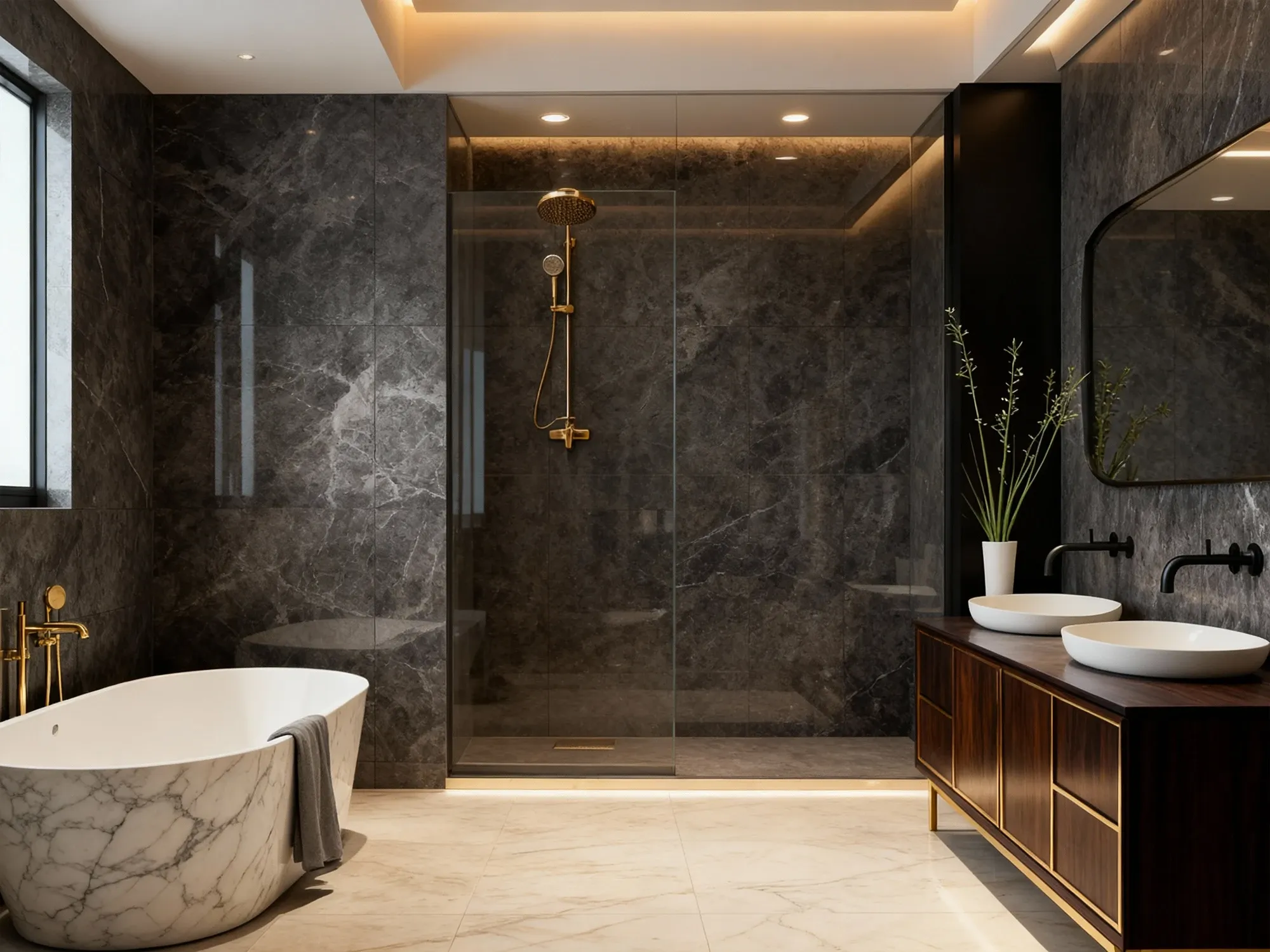 inline shower glass panel for a bright
