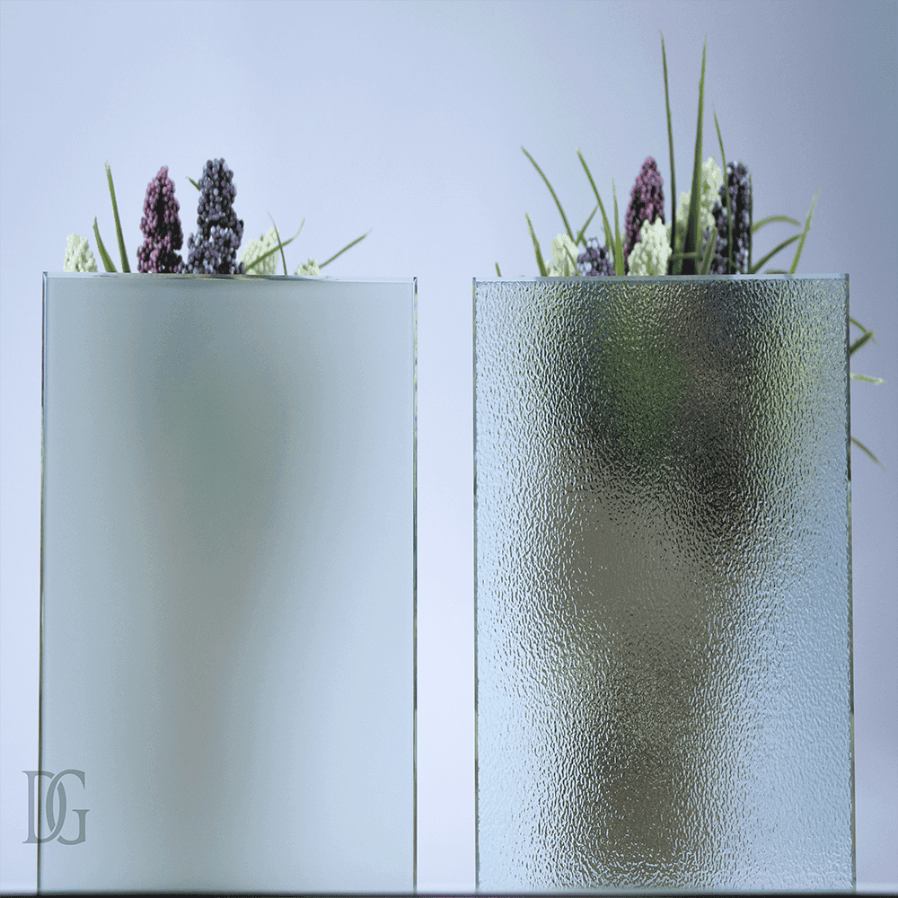 Custom glass vases with floral arrangements, featuring frosted and textured finishes, showcasing tempered glass and stylish design options for modern decor.
