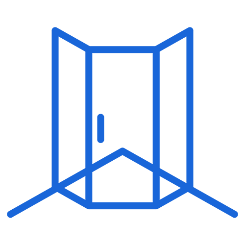 A solid blue icon representing custom enclosures and tailored solutions.