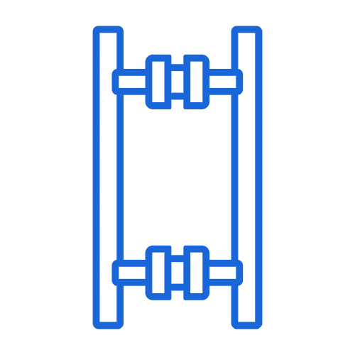 Blue icon of a door hinge or hardware plate, representing custom hardware options.