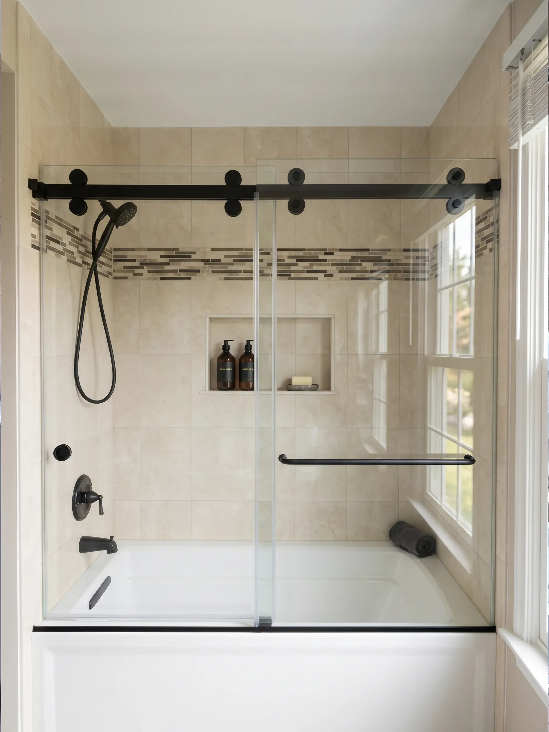 Modern bathroom with black accent, Matte Black