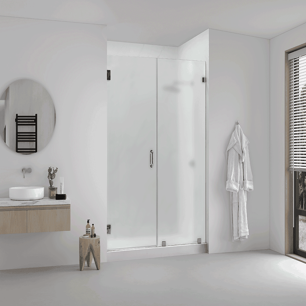 Modern bathroom featuring glass shower doors