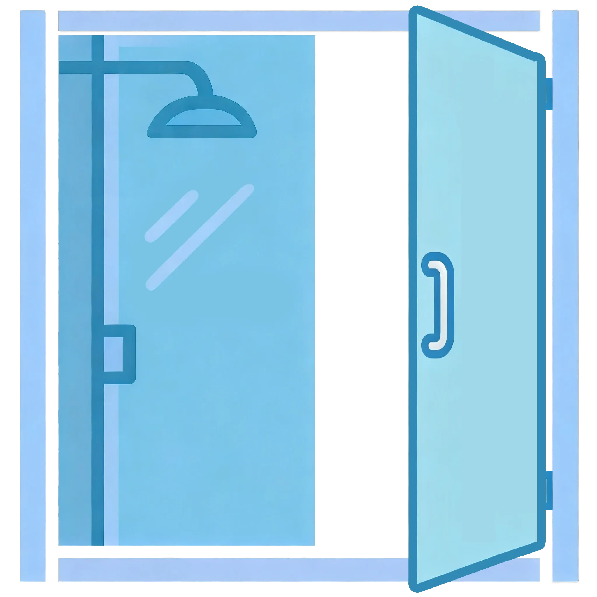 Wide, open entry image for Custom Hinged Shower Doors