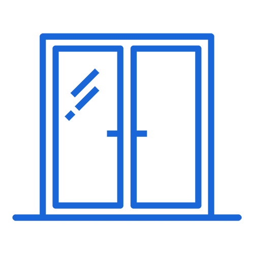 Blue icon representing a panel of high-definition (HD) glass for superior clarity.