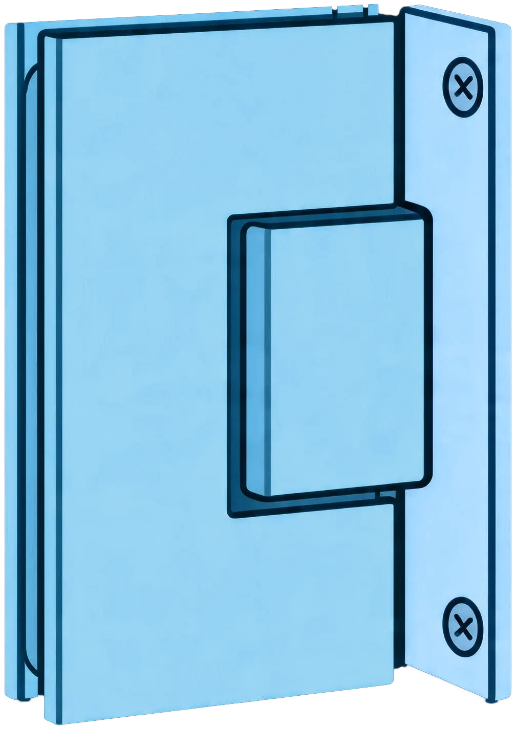 Frameless shower glass support hardware detail used as a ceiling-support reference image.