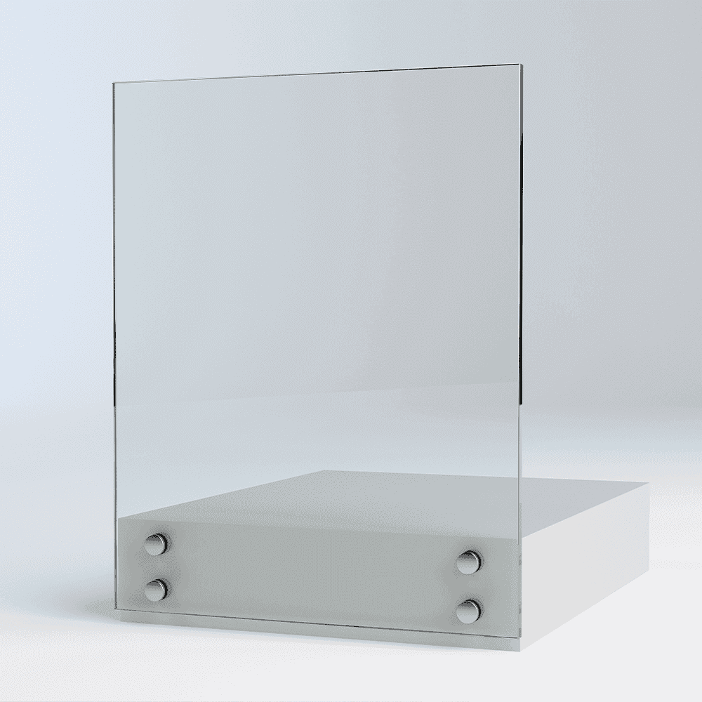 Custom clear tempered glass display panel with beveled edges, ideal for shower doors, table tops, and mirrors.
