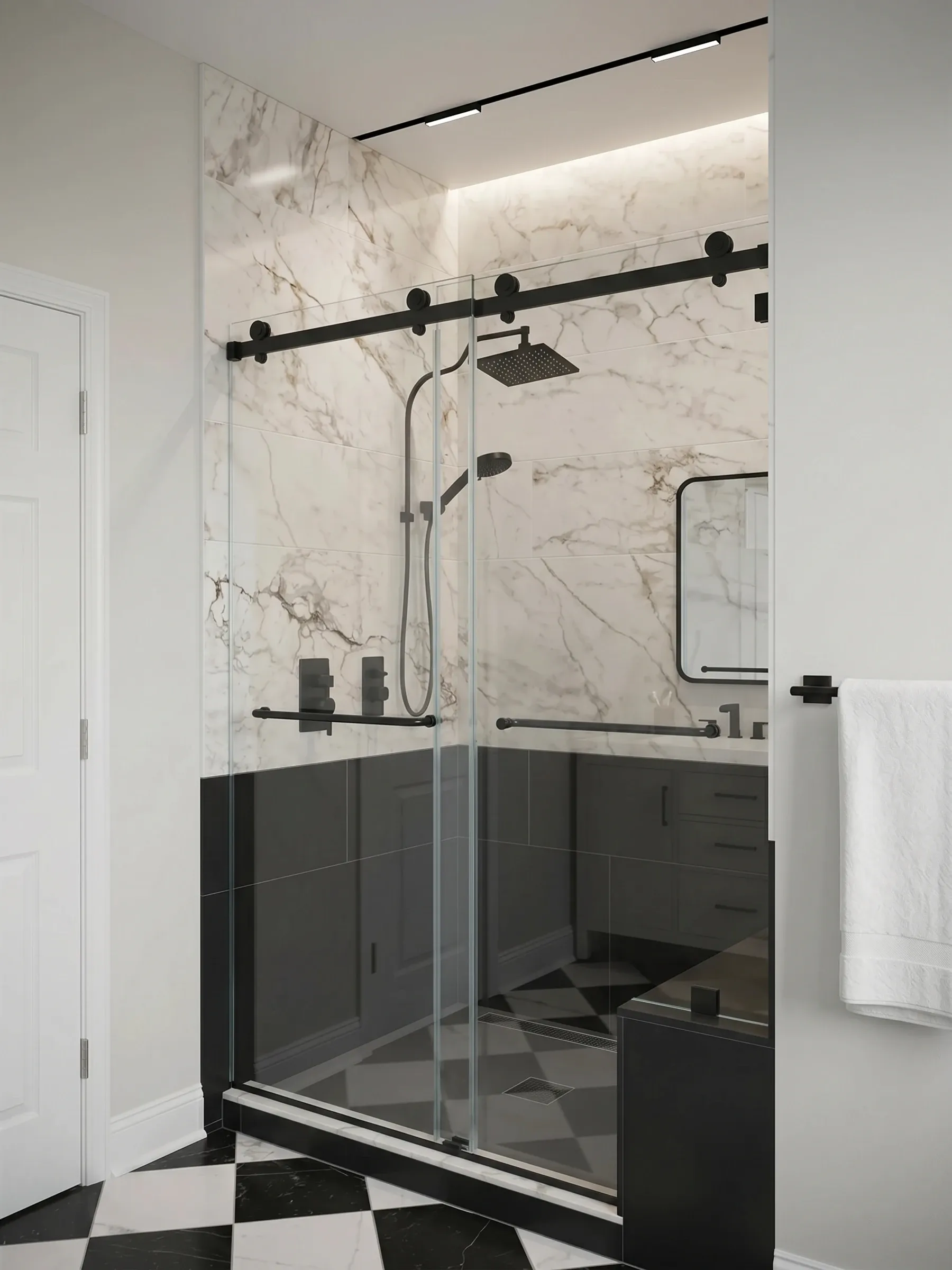 Luna | Frameless Bypass Shower Door | Matte Black