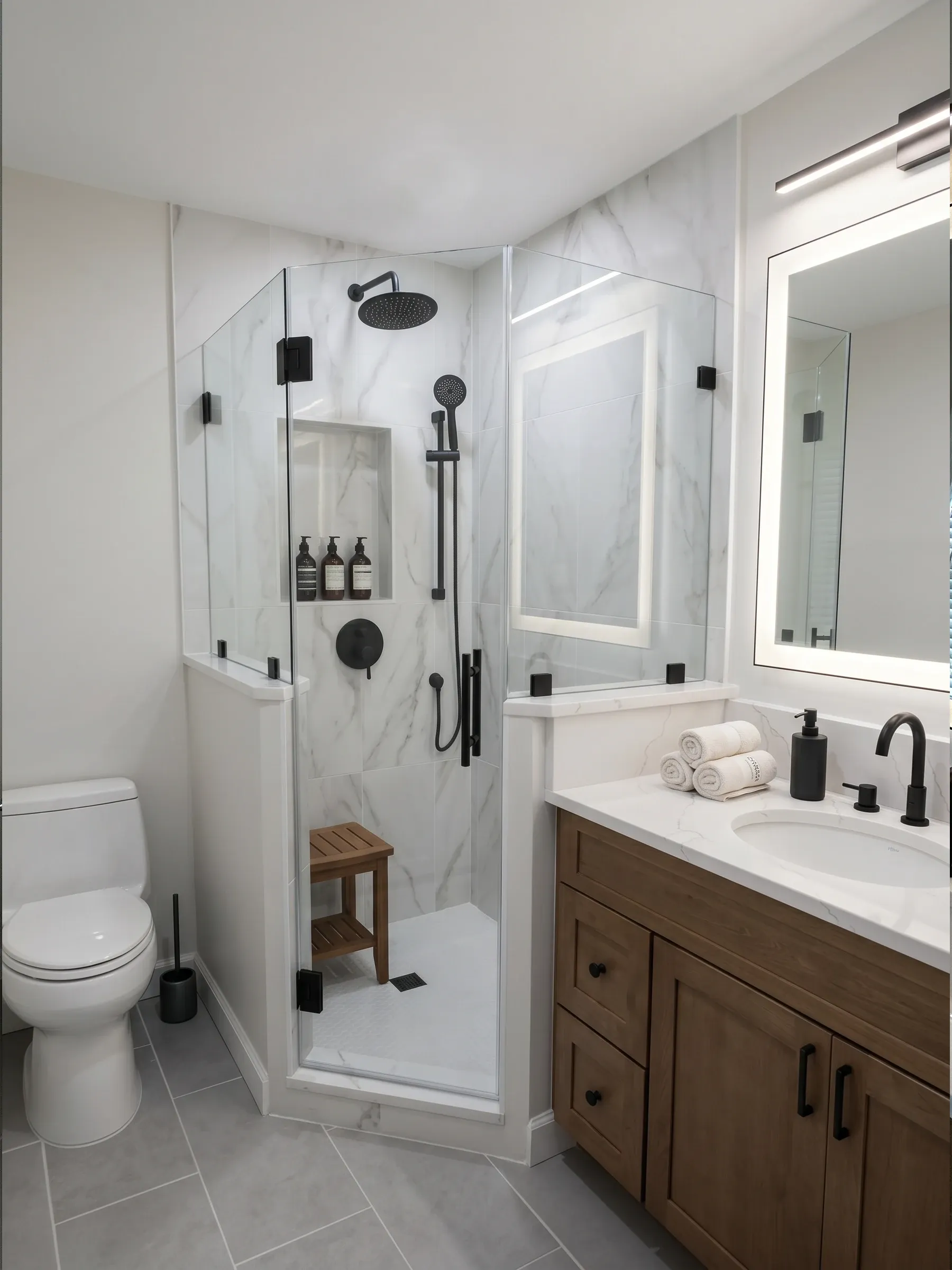 Luxe | 3-Panel Corner Shower | Matte Black