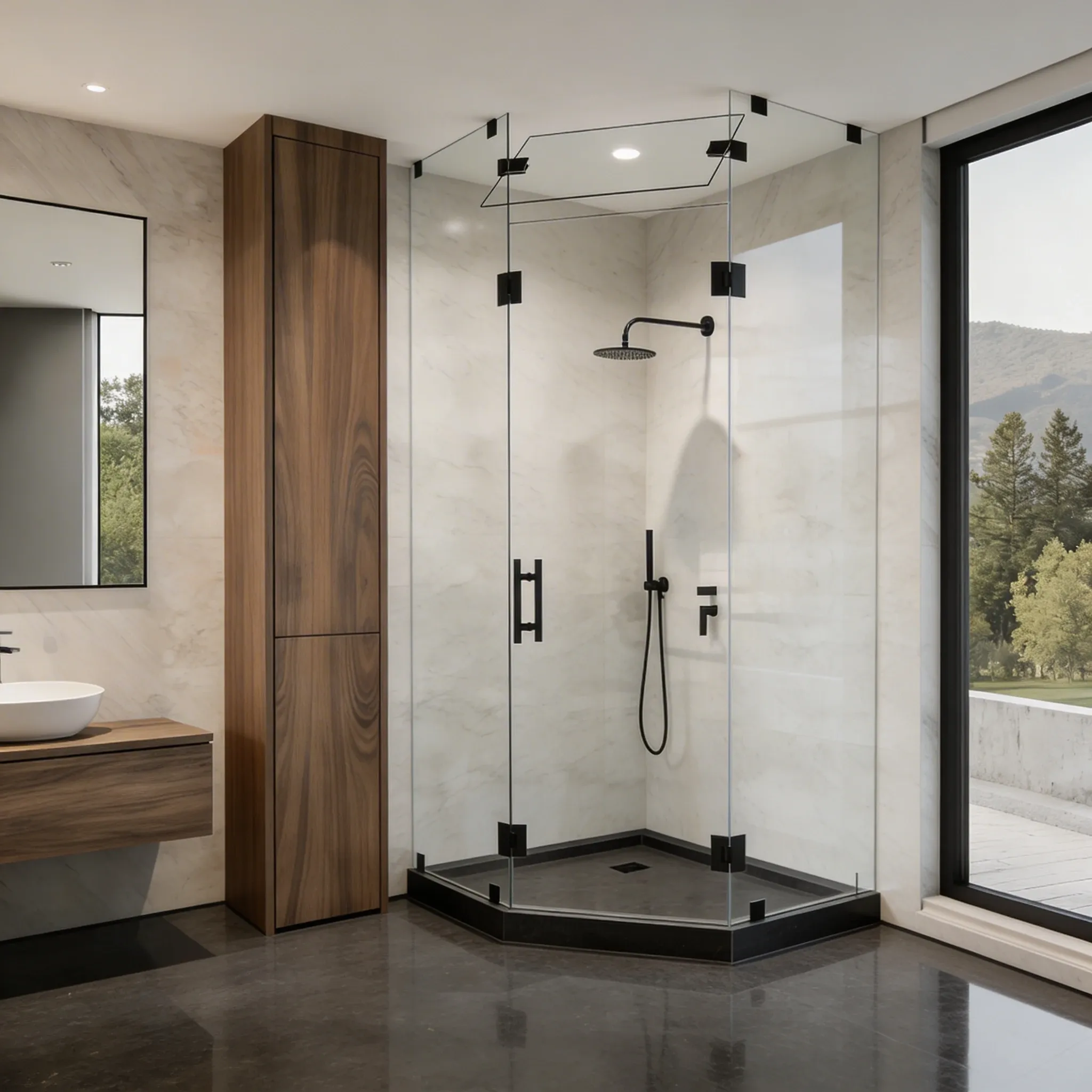 Luxe hinged shower door