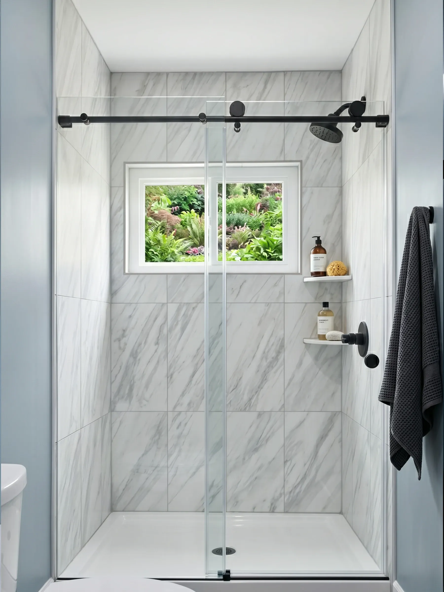 METRO | Sliding Shower Door | Satin Brass