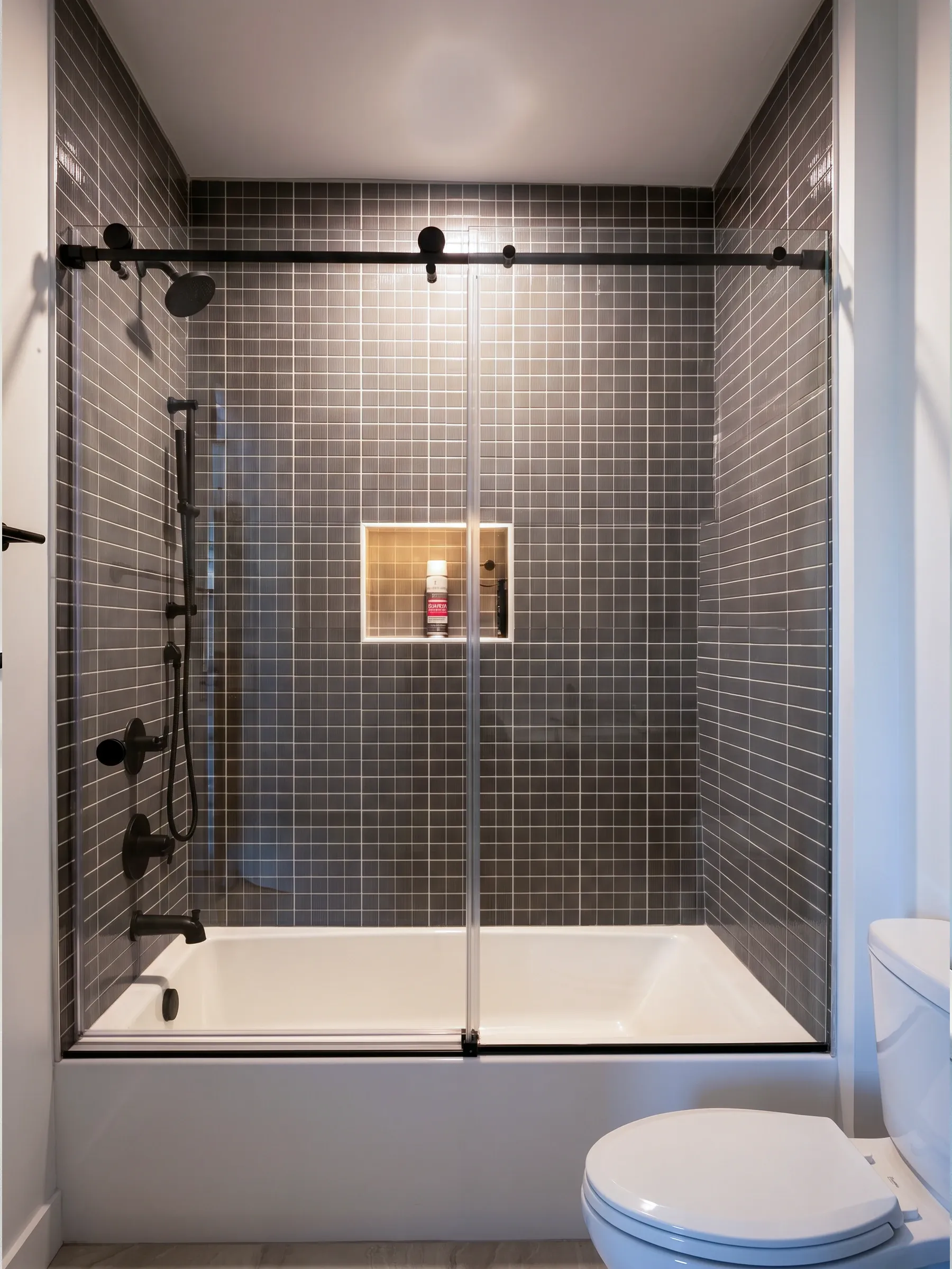 Bypass Shower Door Bathroom Remodel | Matte Black
