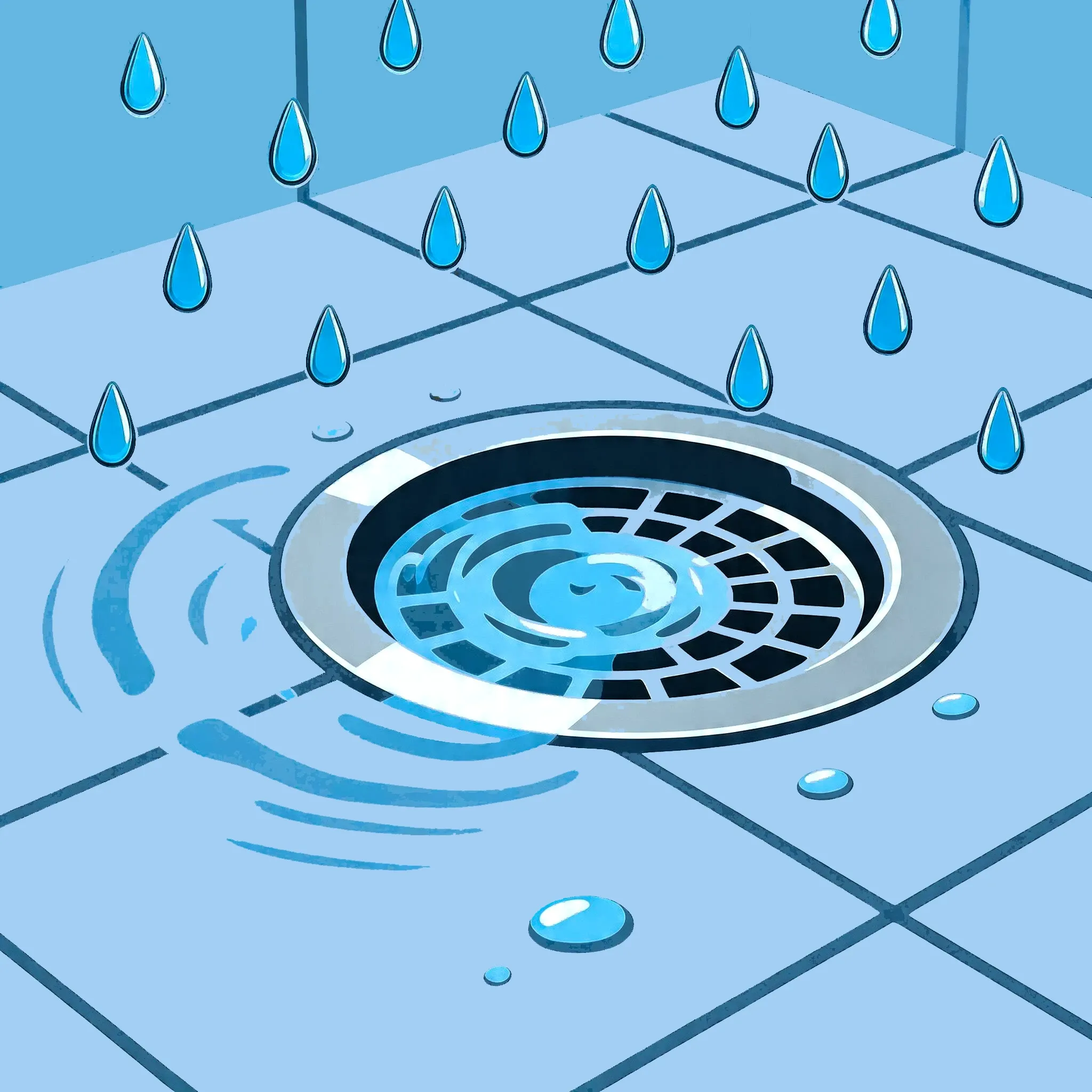 Sloped shower floor with linear drain prepared for fixed glass installation.