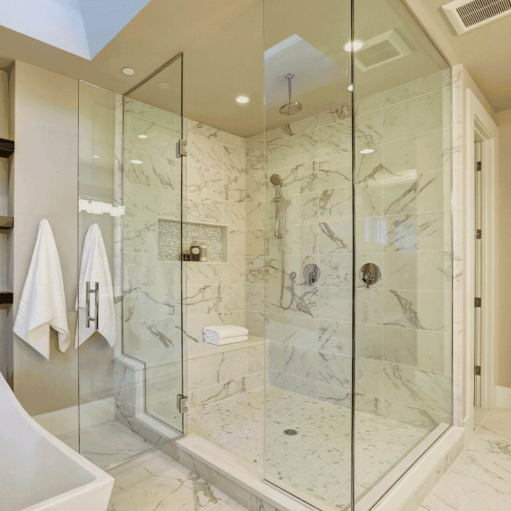 Modern shower doors with clear tempered glass