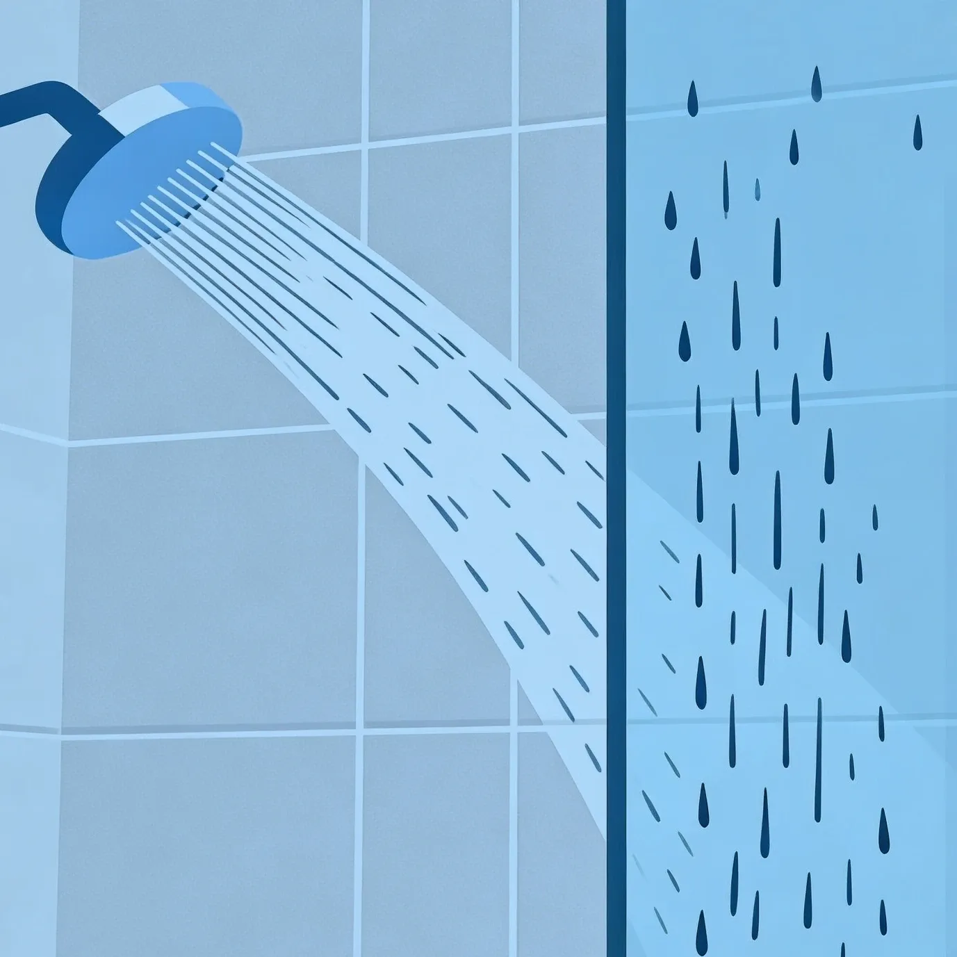 Fixed shower panel positioned to control spray in an open walk-in shower.