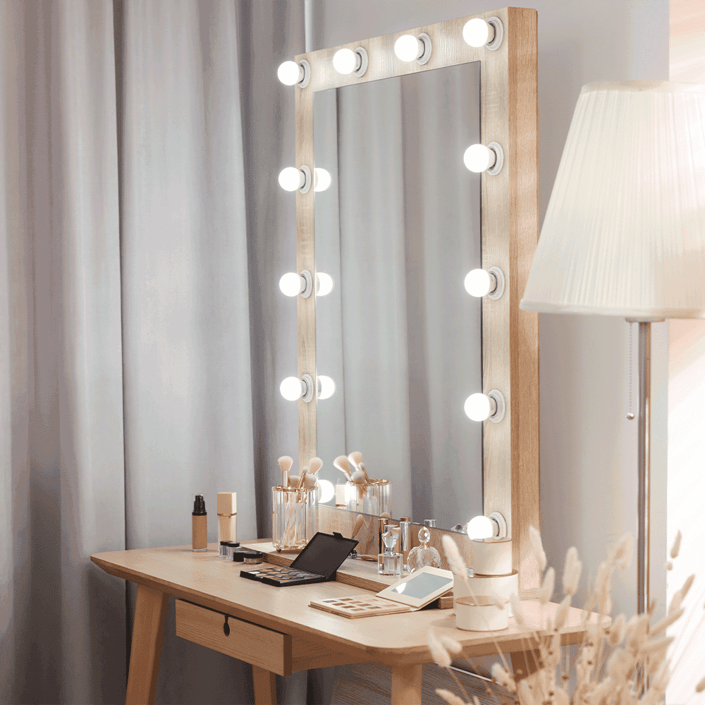 Custom glass vanity mirror with lights