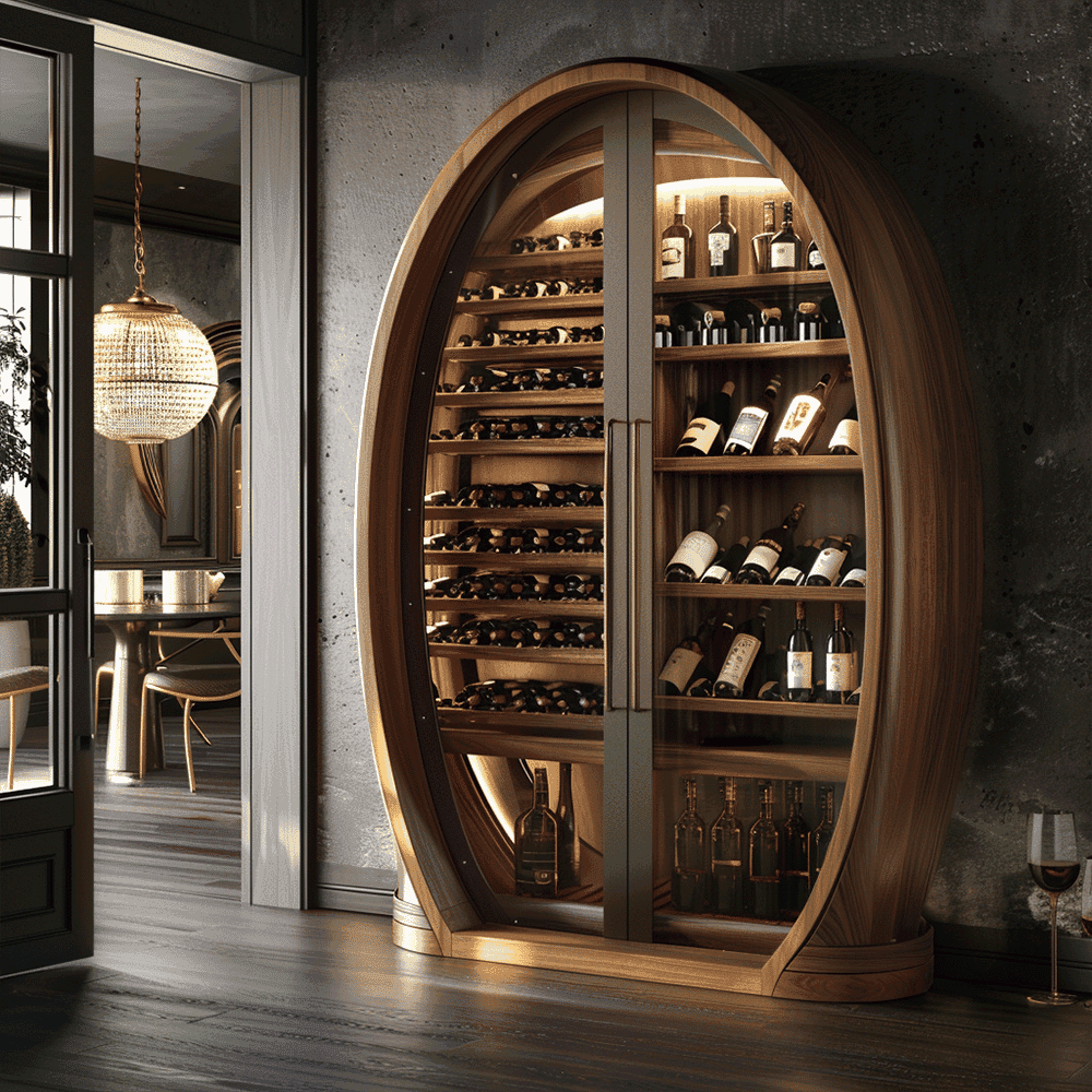 Elegant custom glass wine cabinet with tempered glass doors