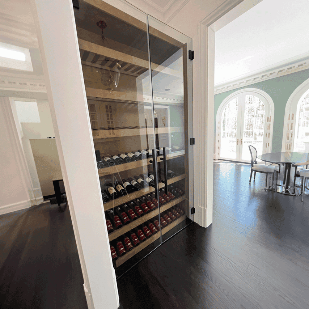 Custom glass wine cabinet with tempered glass doors