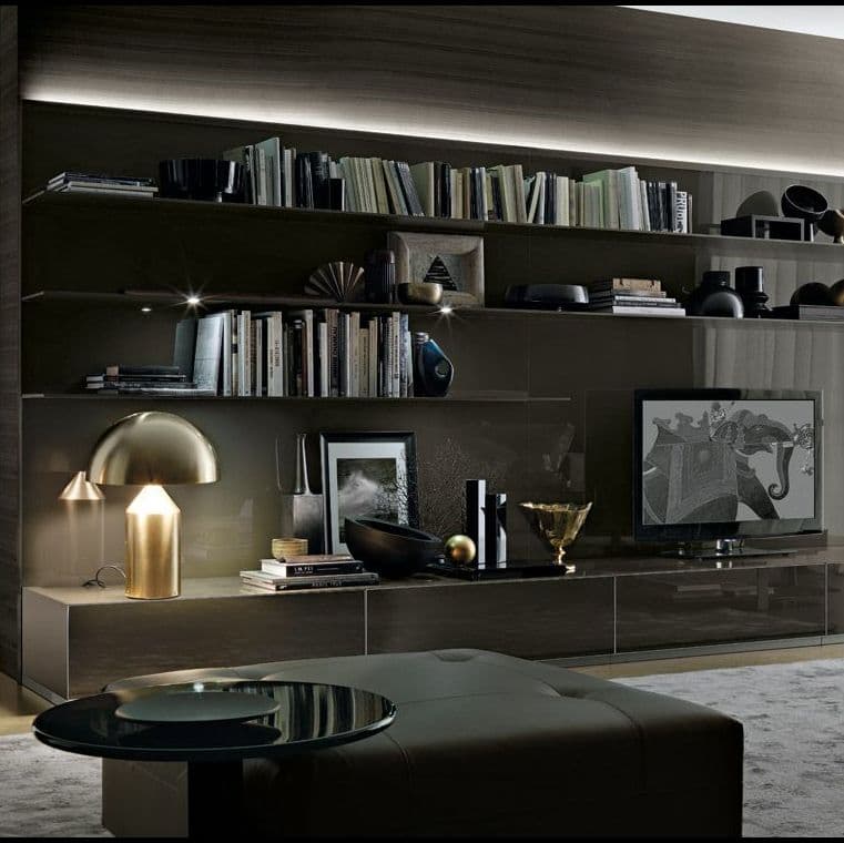 Modern interior featuring custom glass shelves, sleek decor, and a glass-topped table, highlighting the elegance of tempered glass and beveled edges. Ideal for showcasing shower doors, table tops, and mirrors.