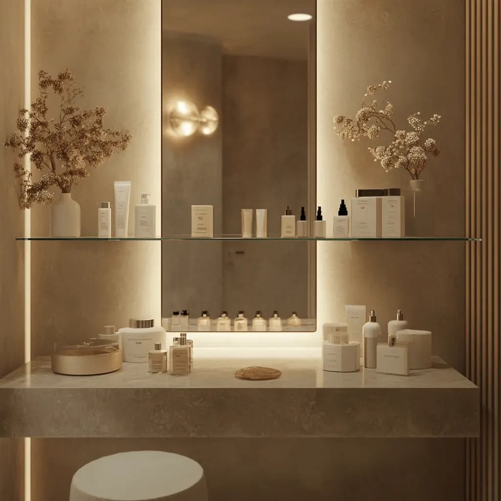 Elegant vanity with a custom backlit mirror