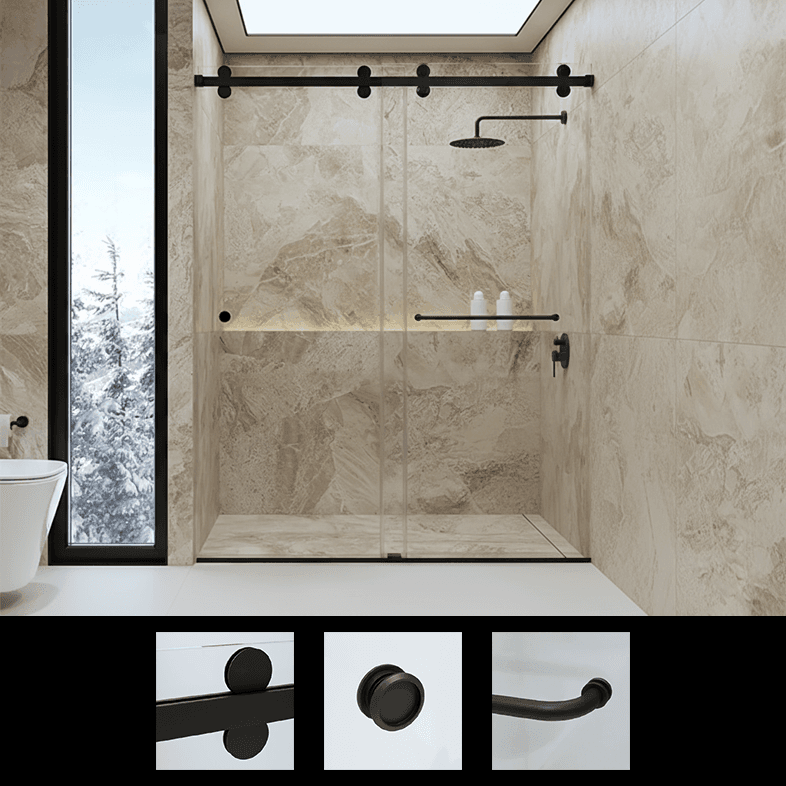 48"x76" Matte Black Eclipse Inline Frameless Bypass Sliding Enclosure