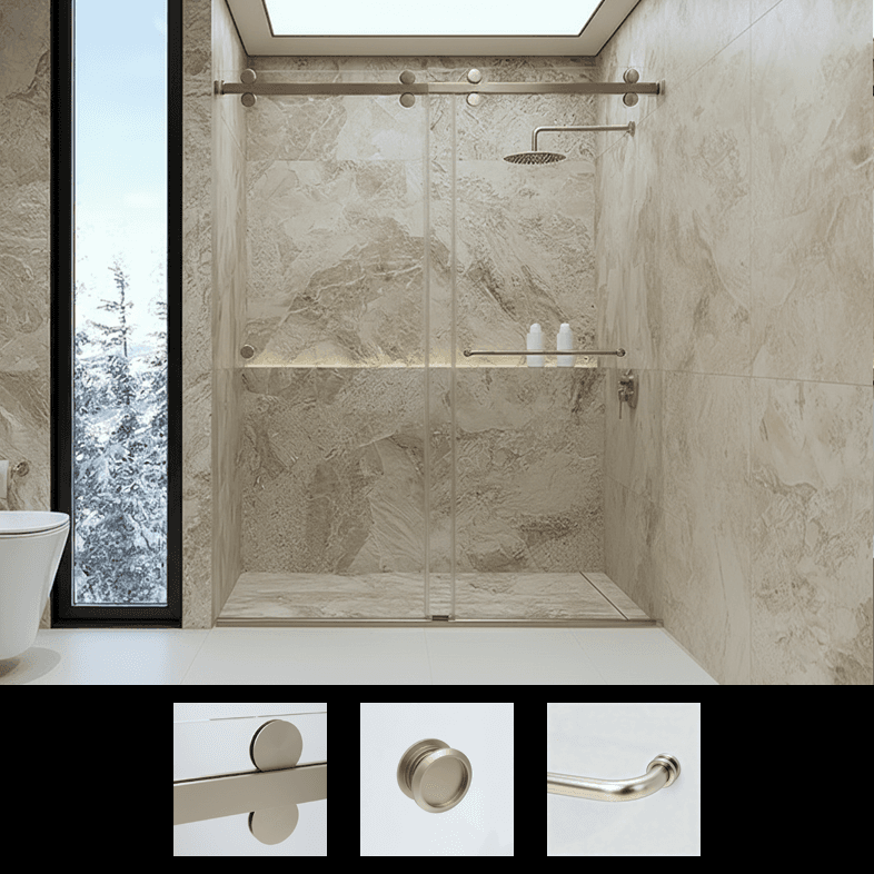 48"x76" Brushed Nickel Eclipse Inline Frameless Bypass Sliding Enclosure