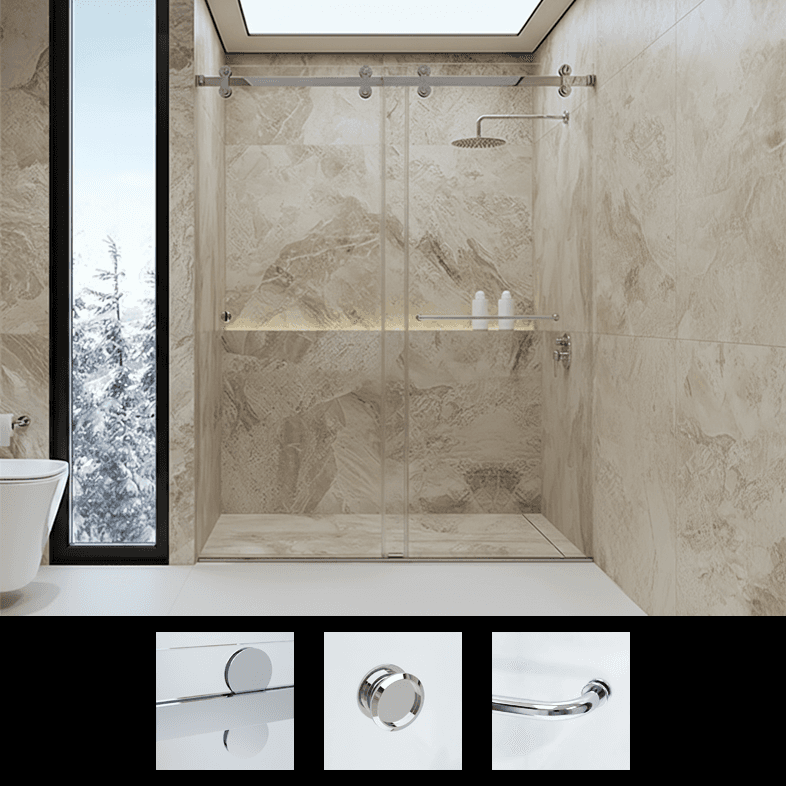 48"x76" Polished Chrome Eclipse Inline Frameless Bypass Sliding Enclosure