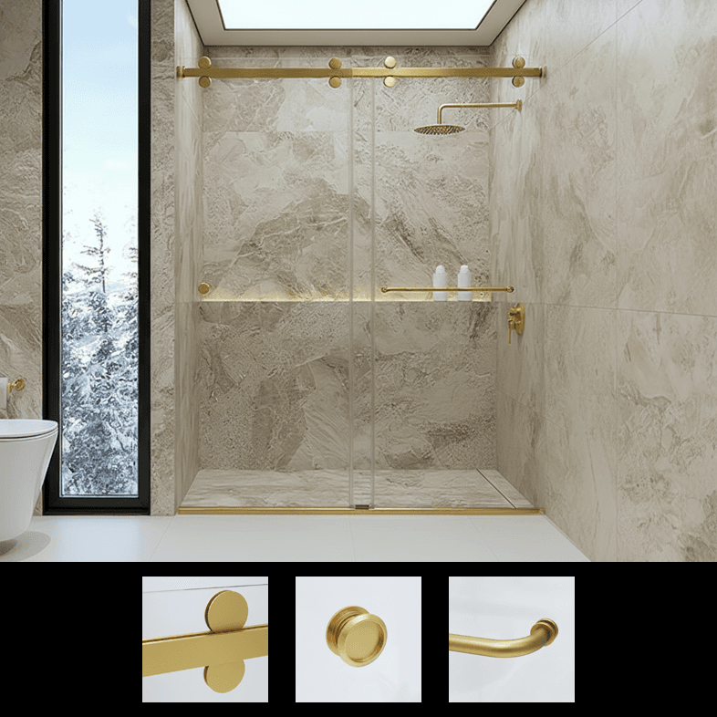 48"x76" Satin Brass Eclipse Inline Frameless Bypass Sliding Enclosure