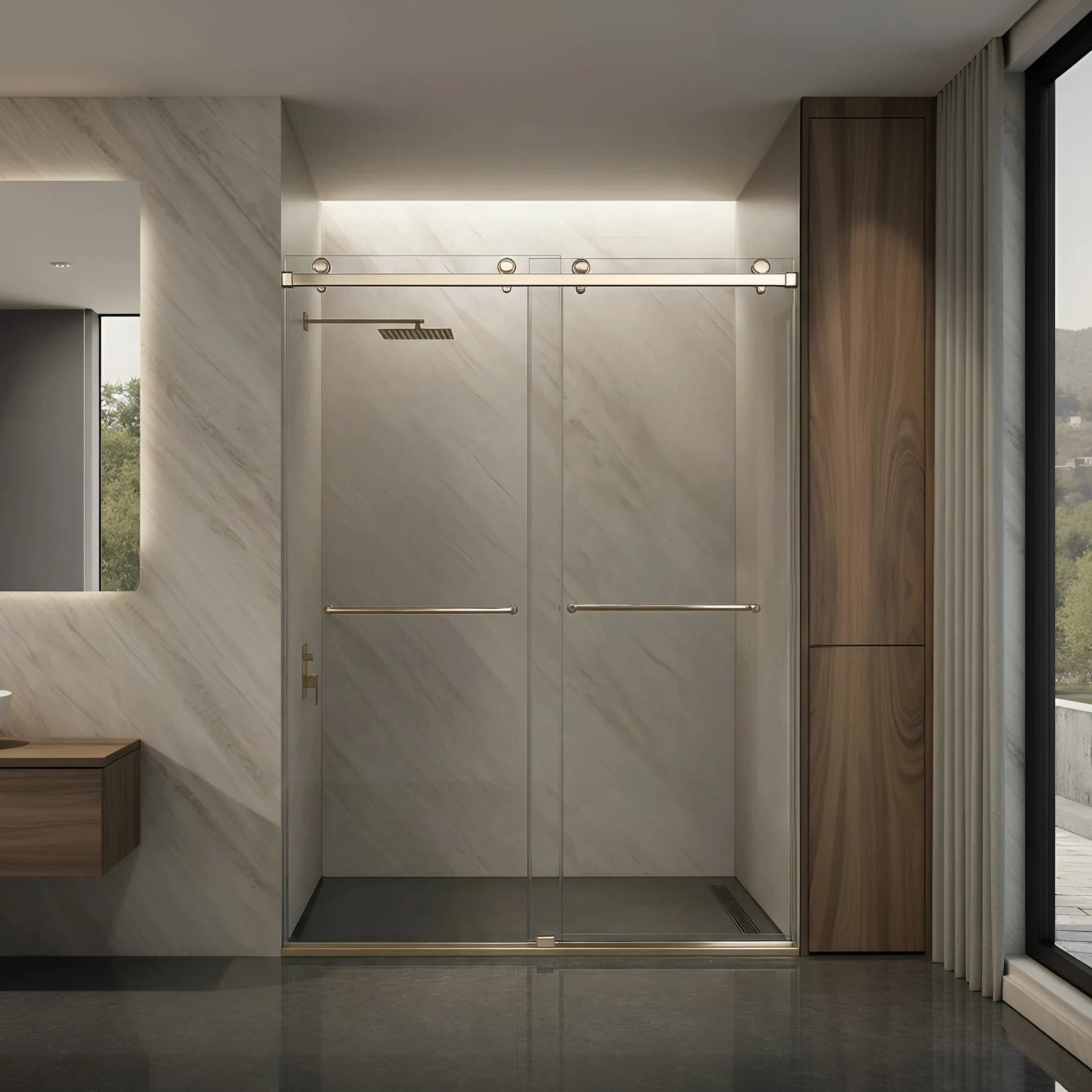 60"x64" Brushed Nickel Luna Inline Frameless Bypass Sliding Enclosure