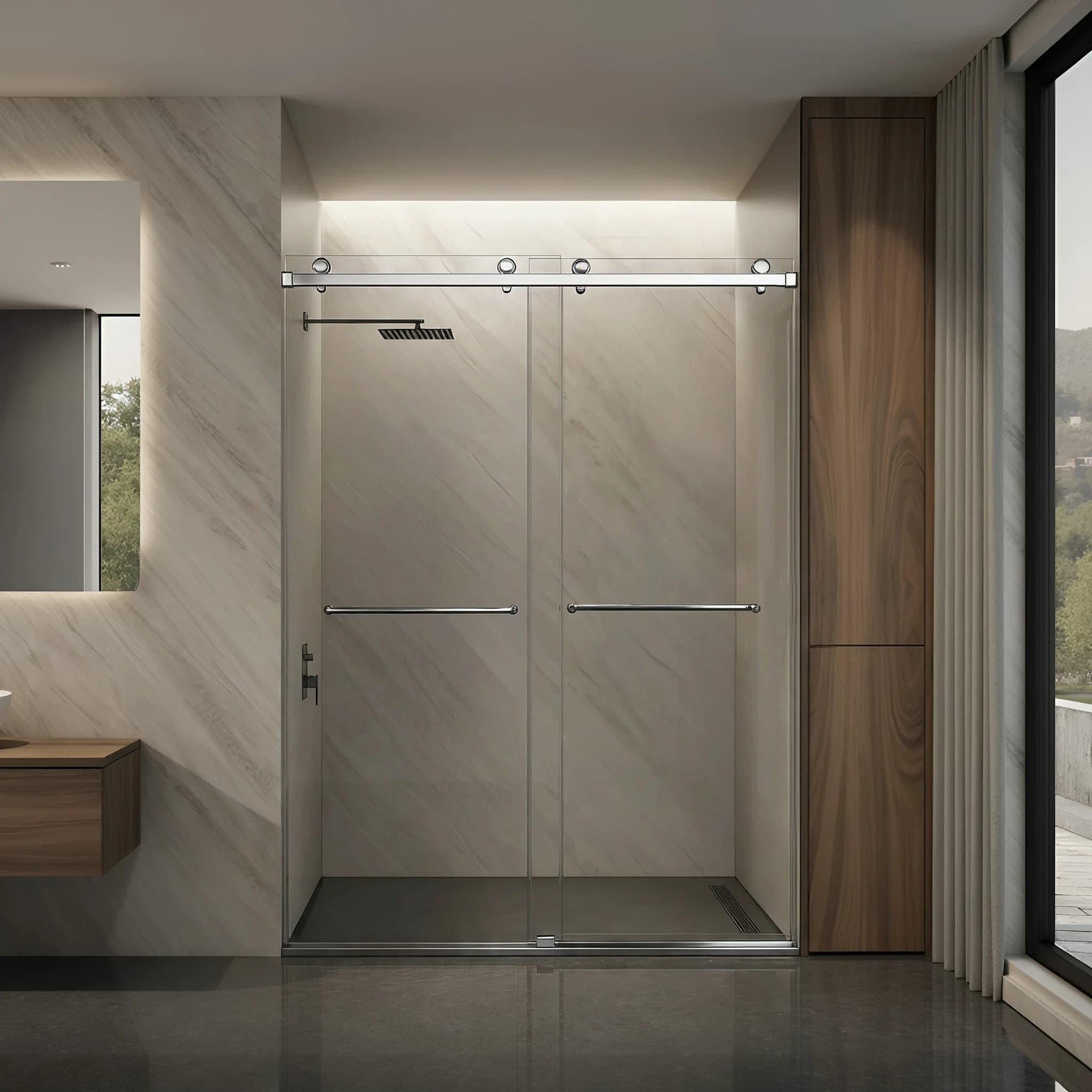 60"x64" Polished Chrome Luna Inline Frameless Bypass Sliding Enclosure