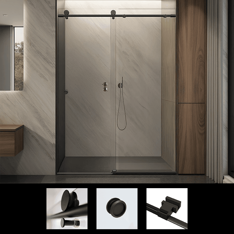 48"x76" Matte Black Metro Inline Frameless Single Sliding Enclosure