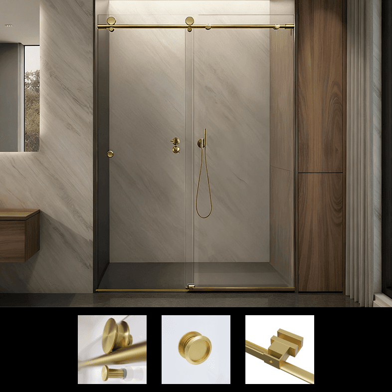 48"x76" Satin Brass Metro Inline Frameless Single Sliding Enclosure