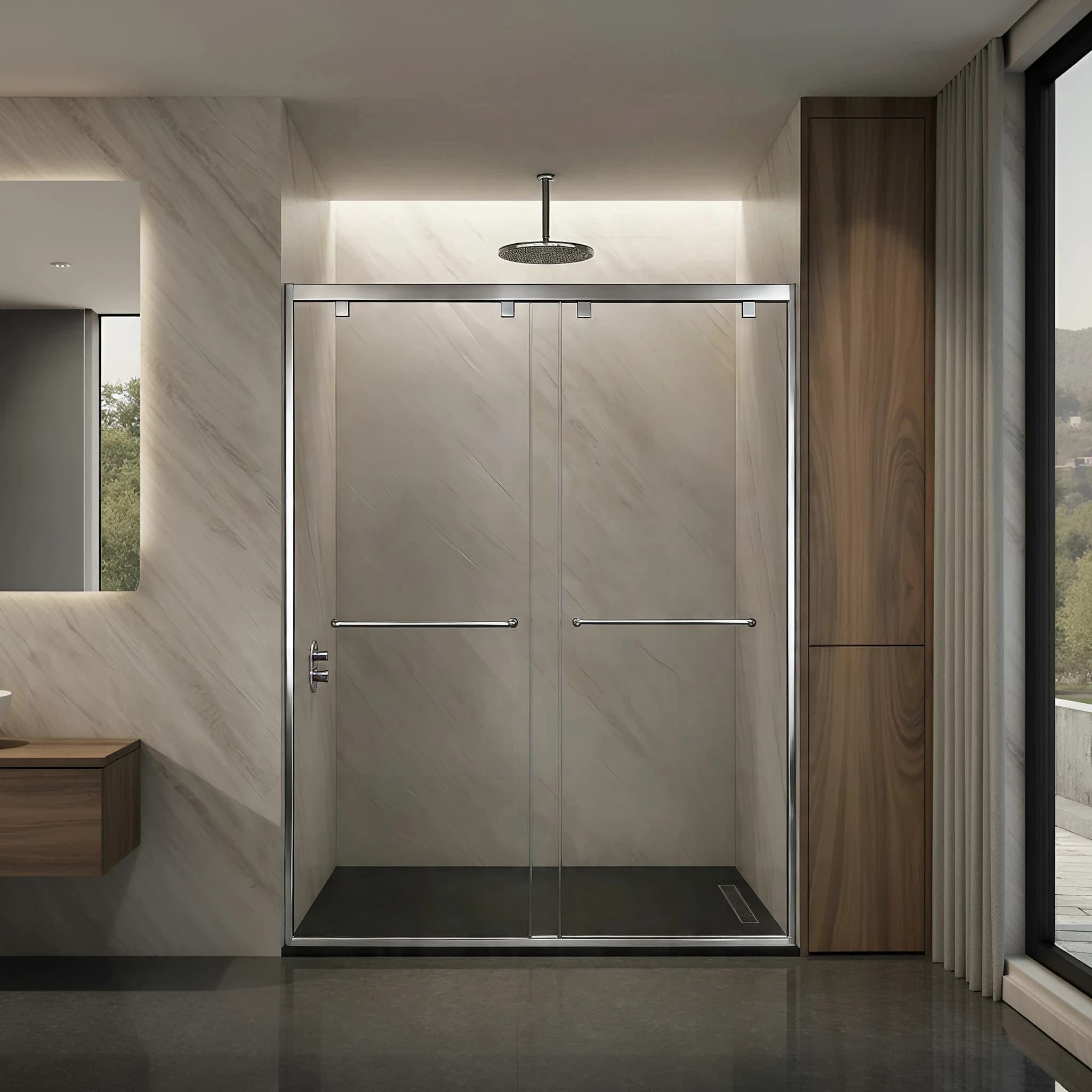 48"x76" Polished Chrome Mona Inline Semi-Frameless Bypass Sliding Enclosure
