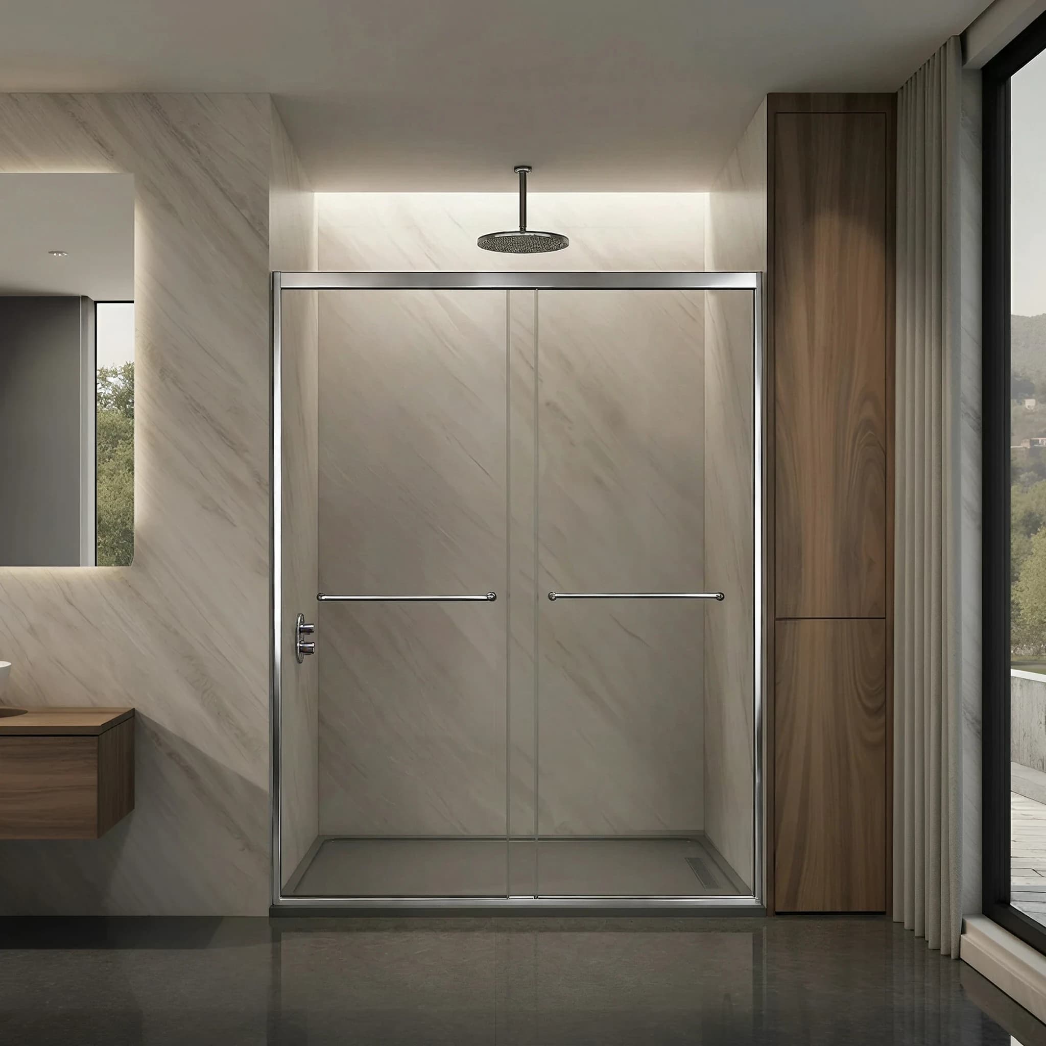 60"x64" Polished Chrome Vera Inline Semi-Frameless Bypass Sliding Enclosure
