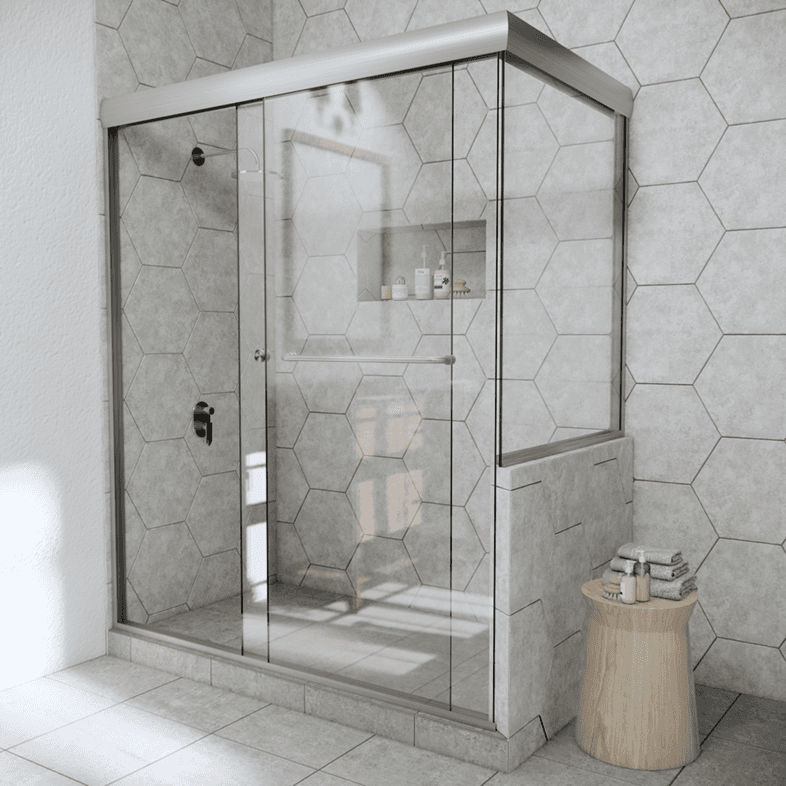 Slider™ Linear Corner Sliding Shower Door with Right Knee Wall-1