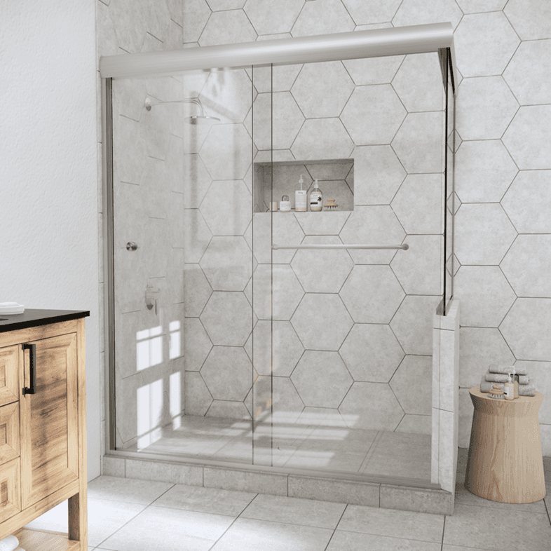 Slider™ Linear Corner Sliding Shower Door with Right Knee Wall-3