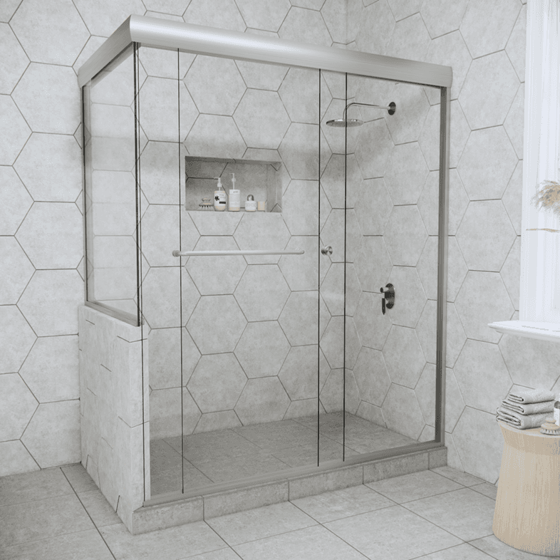Slider™ Linear Corner Sliding Shower Door with Left Knee Wall-1